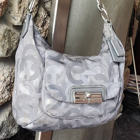 COACH E1182-18295 Signature Kristen Silver/Gray Embroidered Canvas Shoulder Bag - Picture 6 of 16